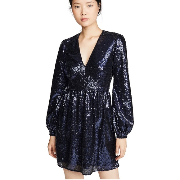 NWT‎ Saloni Camille Sequin Mini Dress Navy 10 - Picture 1 of 11
